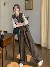 ベスト ワイドパンツ 3点セット レディース ブラウン きれいめ 上品 オフィスカジュアル 初秋