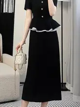 黒いワンピース 女性 夏 修身 スリム 気品 高級感 パッチワーク 重ね着 フレンチ ロングドレス