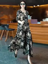 ファッションシルク ドレス プラスサイズ花柄スカート