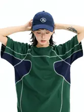カラーブロックデザインのスポーツカジュアルTシャツ【ラウンドネック・半袖】