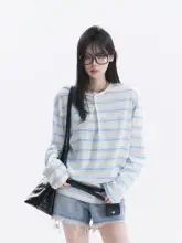長袖Tシャツ レディース ヘンリーネック ボーダー柄 アメカジ ヴィンテージ ルーズ UVカット 夏 インスタ映え