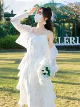 リゾートスタイルの柔らかいキャミソールドレス【ロング丈・UVカットカーディガン付き】