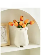 かわいいカートゥーン陶器の犬の花瓶【リビングや玄関の装飾用】