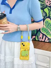 斜め掛けストラップ付きのイエロー携帯ケース【全包・スタンド機能対応・適用機種多数】