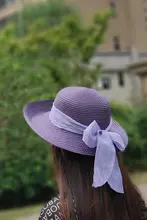 紫色のリブ編み麻製日よけ帽子【女性用・夏・潮流スタイル】（セットアップ対応）