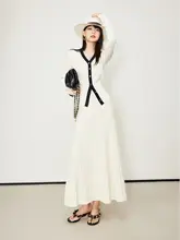 MRS Studios バイカラー Vネックニットカーディガン＋プリーツスカートセット【ドライ加工・女性用】