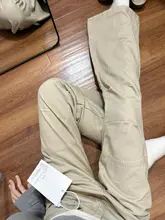 ハイウエストカーキ色ストレートデニムパンツ【春秋用・ゆったりしたシルエット】