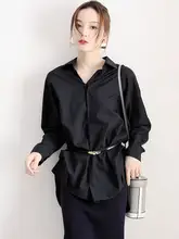 格調高い春にぴったりな女性用長袖白シャツ【フレンチスタイル・ゆったりデザイン】