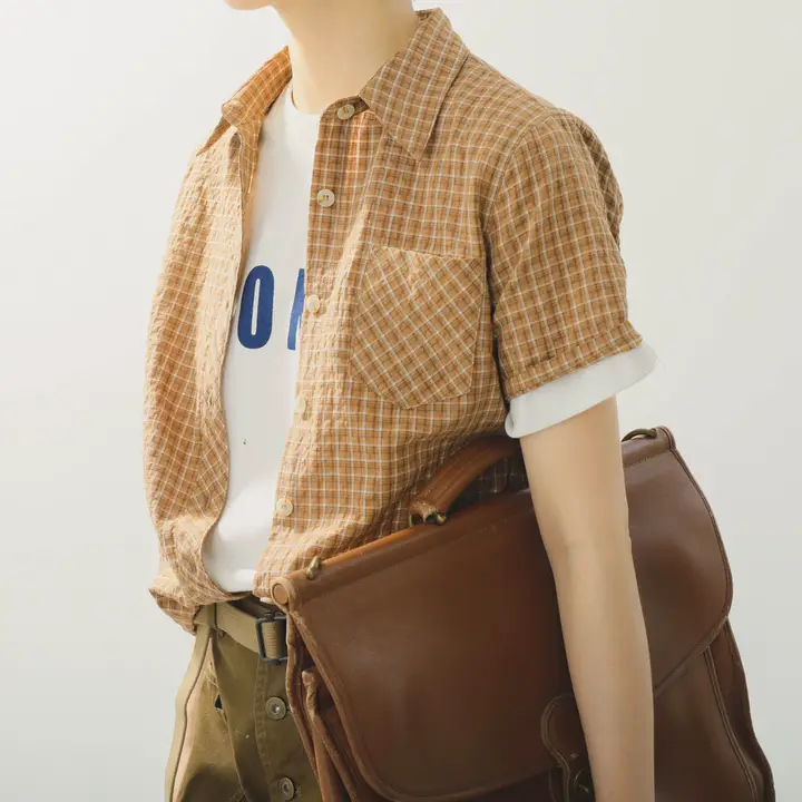 半袖シャツ メンズ コットン クレープ 凹凸感 ボーイッシュ アメカジ ヴィンテージ 夏 「COUDRE」