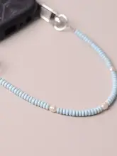 ファッションスマートフォン用ストラップ【淡い青紫・トルコ石・淡水パール・女性用・手首用】