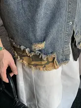 アメリカンデザインのフリンジ風 ダメージ加工迷彩デニムジャケット【男の潮流スタイル】