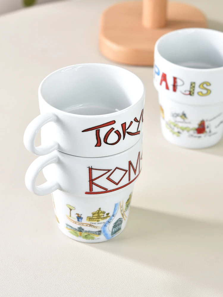 高温耐性の陶磁器製マグカップ：北欧風の卡通デザインでコーヒーとミルクを楽しむ