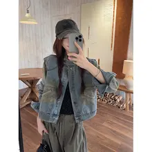 カジュアルデニムジャケット【デザイン性のあるカラー切り替え・短丈・ゆったりシルエット・長袖】（セットアップ対応）