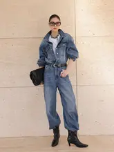 ヴィンテージ風デニムオールインワン【高級感あるブルー・春用】（セットアップ対応）