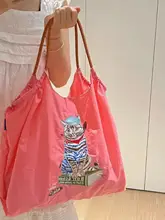 日常使いに最適な猫刺繍のショッピングバッグ【大容量・ナイロン・手提げ・肩掛け・斜め掛け可】