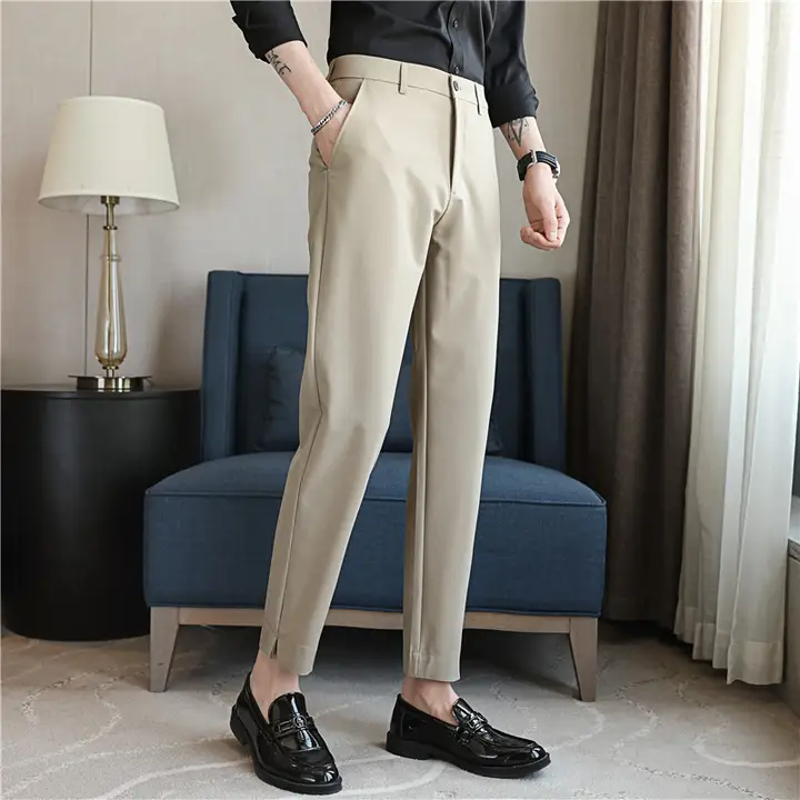 涼しげなデザイン！薄手カジュアルスリムパンツ【小脚・開襟・ストレッチ】（セットアップ対応）