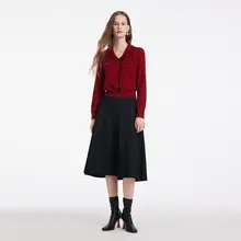 秋季重要なシーンで活躍するレッドドレス【レイヤードスタイル・二点セット】（セットアップ対応）