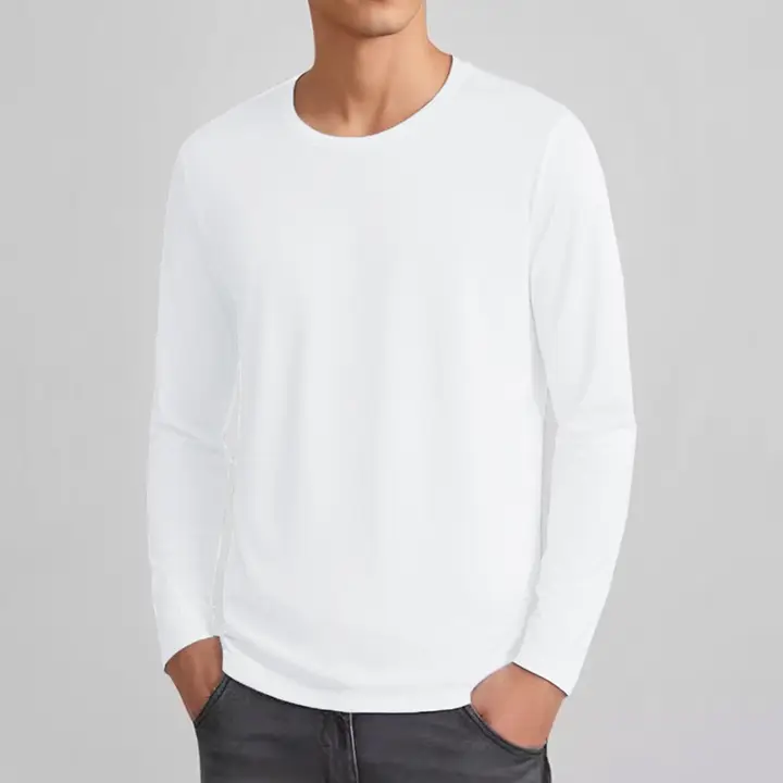 モダール長袖Tシャツ【男性用・プレーンデザイン・修身・ラウンドネック】