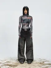 ヴィンテージ風 褶皺デザインストレートデニムパンツ【ウォッシュブラック・フィット・カジュアル】