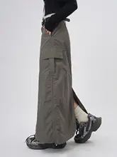 アウトドア用速乾グレーAラインスカート【高腰・ウエスト紐付き・女性用】