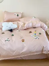 柔らかさ際立つ長綿素材のカートゥーン刺繍ベッドカバー【シングル・おしゃれなデザイン・四点セット（セットアップ対応）】