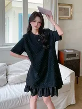 ブラックフリルティアードワンピース【夏用・セミボディシェイプ・花柄デザイン】