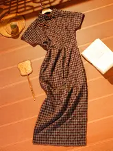 美しい花柄の新中式チェック柄チャイナドレス【夏用・薄手・ユニークデザイン】