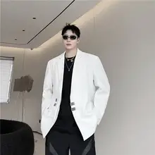 個性的なデザイン！メンズ春用カジュアルジャケット【金属装飾付き・ルーズフィット・コーディネートに最適】