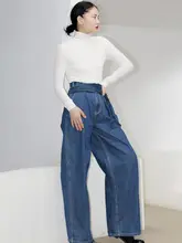 高腰デニムワイドパンツ【重工デザイン・レッグラインを強調・万能シーン対応】
