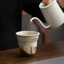 レトロなハンドドリップコーヒーカップ【個性的なしわ模様・陶器製・手捏ね加工・ティーカップ】