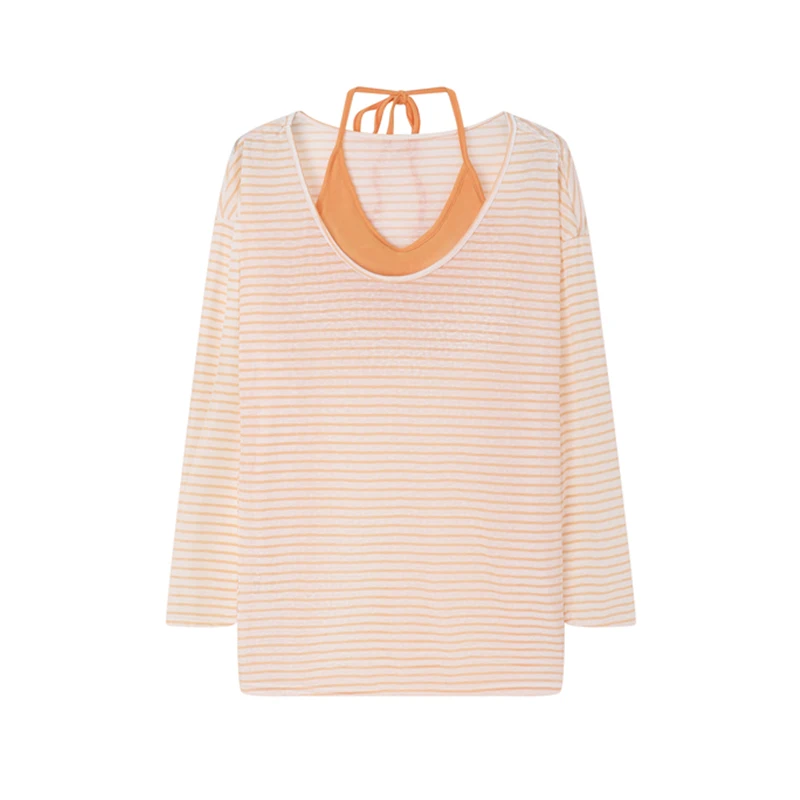 「tシャツ ロンt 重ね着 レディース」で失敗しない着こなしは？多巴胺オレンジストライプTシャツのリアルな使い方