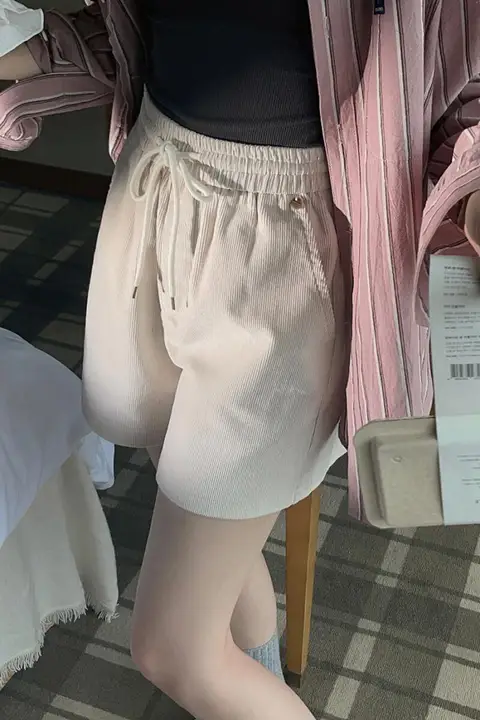 高腰コーデュロイショートパンツ【無地・春秋用・レディース】