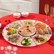 お祝い用陶製プレートセット【赤色・円形・家庭用・年越し料理に最適】（セットアップ対応）