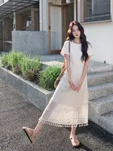 重厚感ある透かし編みフリンジタンクトップとワンピースドレス【春夏用・デザイン性・魅力的な2点（セットアップ対応）】