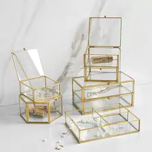 ジュエリーボックス コスメ収納ケース 王冠モチーフ ゴールド縁 ヴィンテージ 小型 フタ付き 防塵