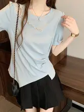 デザイン性の高いイレギュラーTシャツ【夏用・ドレープ・ウエストシェイプ・短袖】