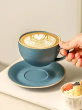カフェラテアート用 陶器製エスプレッソカップ【ヴィンテージ風・オシャレデザイン・プレート付き】