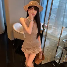 2点セット レディース ハルターネック トップス 立体フラワー スカート ギャル 誕生日 パーティー 「ChiclyNana」