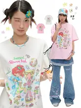 夏用のゆったりプリントTシャツ【コットン100%・丸首・短袖・カップル向け】