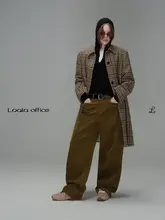 Loala office 厚手フリース付き レトロカジュアル コーデュロイ ワイドパンツ【ハンザイグリーン・ダークブルー】