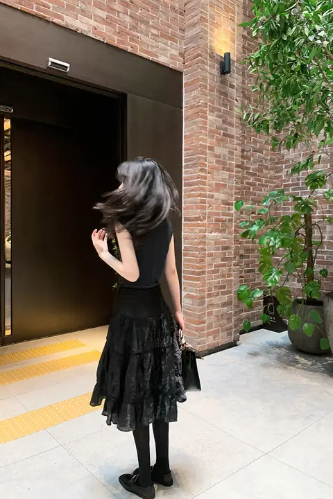 スカート 女性 皺加工 光沢感テンセル混紡 パッチワーク しわ感 Aライン