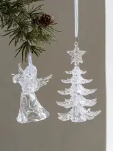 Hromeo クリスマスツリー飾り アクリル透明雪花とトナカイのオーナメント【写真撮影用】