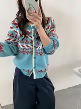 フェアアイル柄のレトロニットカーディガン【秋冬用・女性向け】