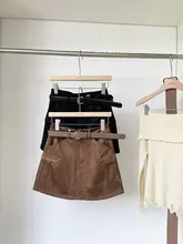 高腰スエード調Aラインスカート【ウエストベルト付き・防透け・秋用】（セットアップ対応）