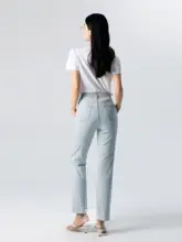 万能デザインのハイウエストストレートデニムパンツ【極上の柔らかさ・丈九分・スリムフィット】