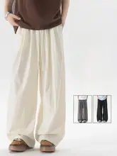 メンズ ワイドパンツ 綿麻 リネン クールタッチ ストレート ルーズフィット 夏 カジュアル