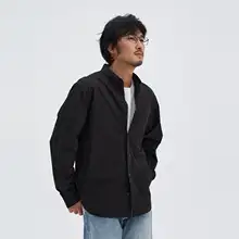 長袖シャツ フィット ややゆったり 長綿 塩縮 定番角ボタン