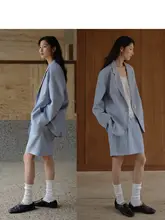 レトロな通勤スタイルの一粒ボタンカジュアルジャケット＆スカート【春用】（セットアップ対応）