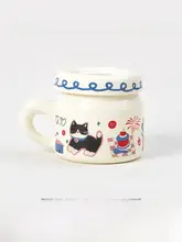 かわいい猫デザインのフタ付きマグカップ【陶器製・オフィス用・カフェスタイル】