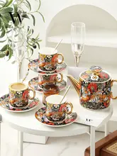 可愛い虎デザインのコーヒーカップセット【高級ギフトボックス入り・一壺四杯・新婚祝いや卒業祝いに最適】（セットアップ対応）